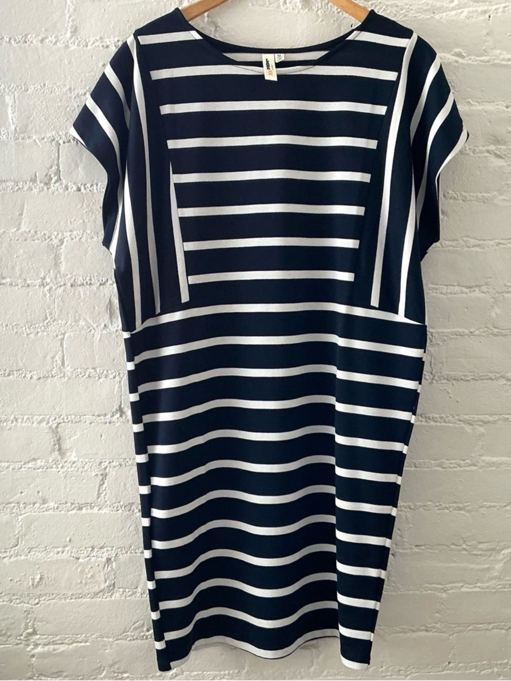 LARA Womens Blue White Stripped Midi Dress Short Sleeve Nautical Preppy Size M